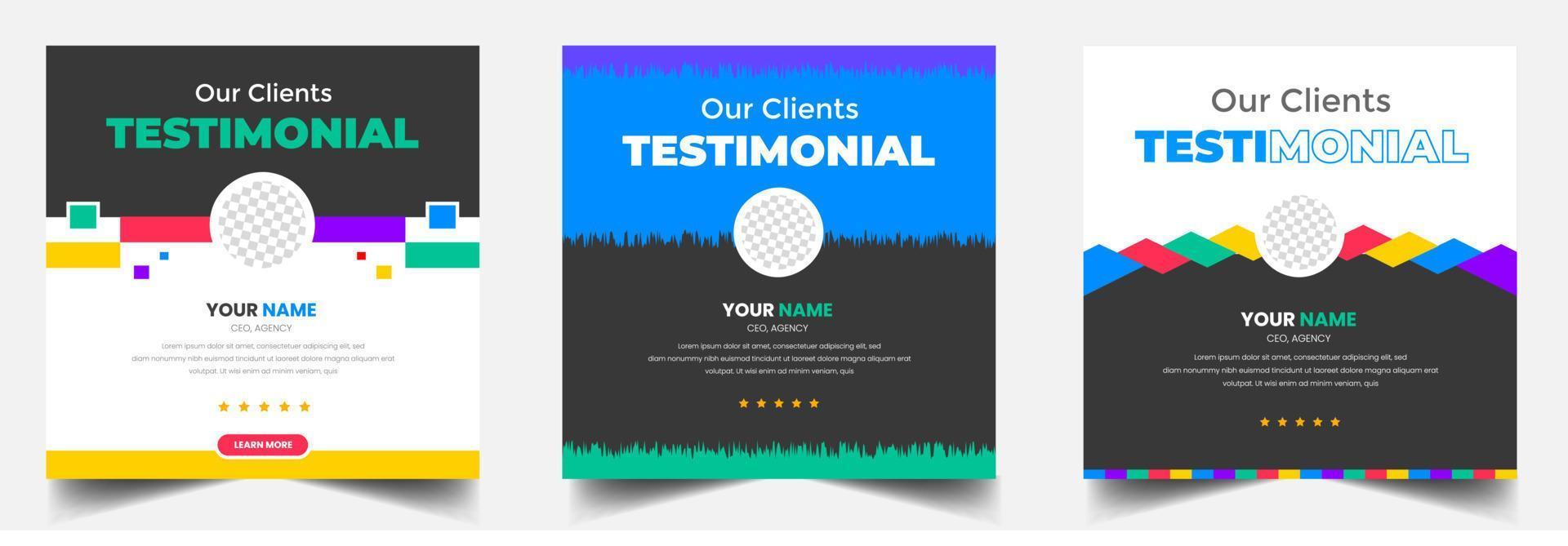 Customer feedback testimonial social media post web banner template. client testimonials social media post banner design template with green color vector