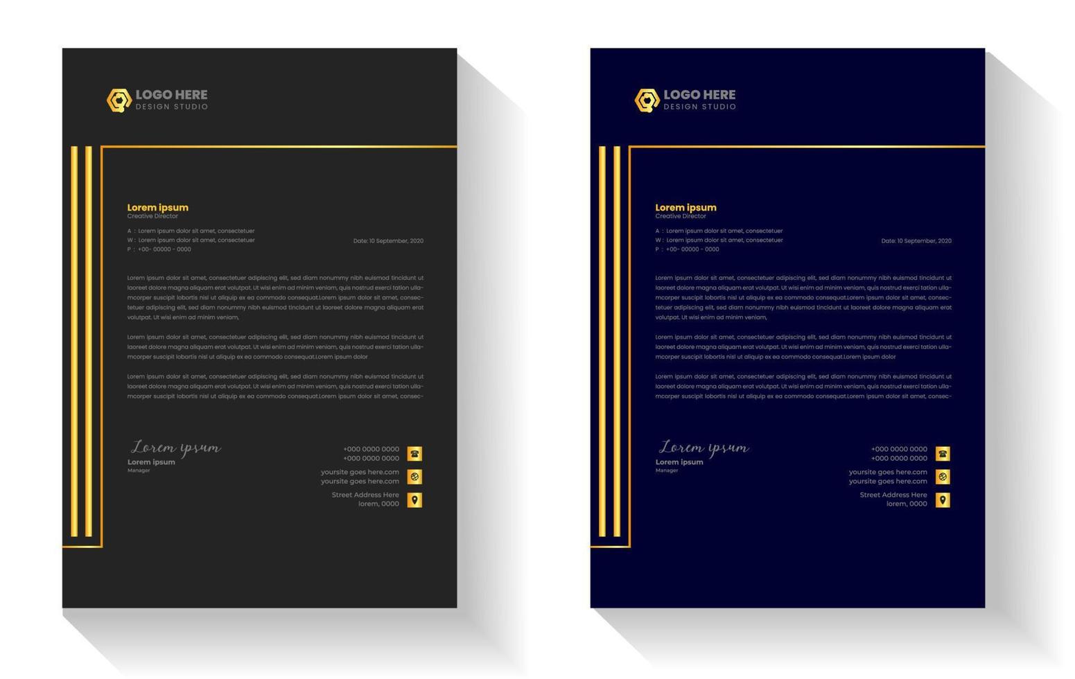 golden color luxury letterhead. corporate modern business luxury letterhead design template with gold color. letterhead, letter head, Business letterhead design. black letter head, golden letter head vector