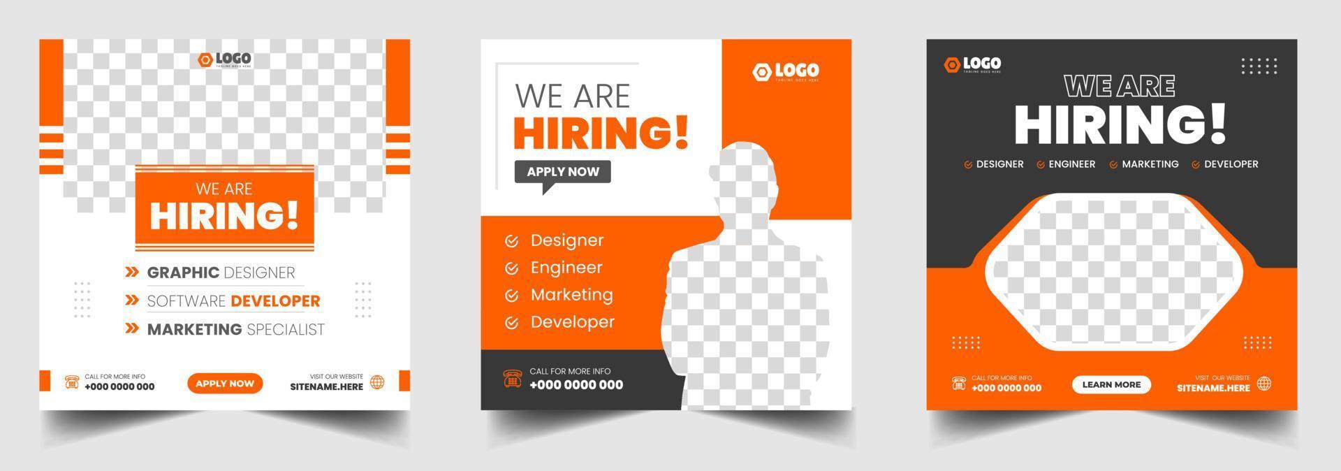 We are hiring job vacancy social media post banner design template with red color. We are hiring job vacancy square web banner design. vector