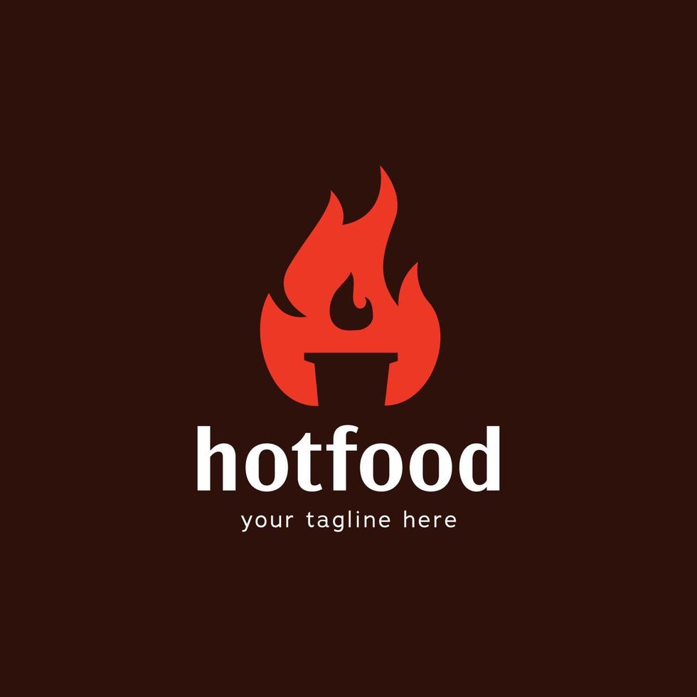 logotipo de cocina de alma de olla caliente con icono de silueta de olla dentro del símbolo de llama de fuego. logotipo de restaurante simple de olla caliente vector
