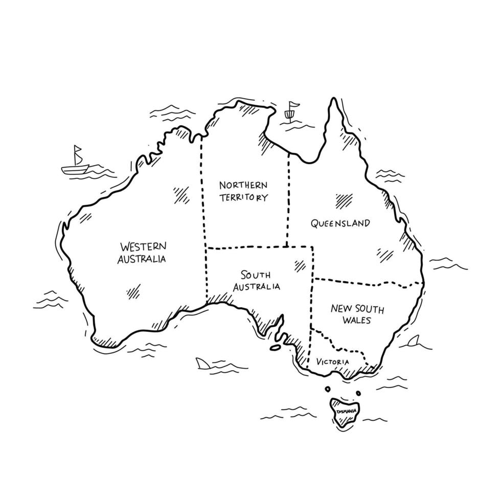 doodle hand drawing aussie australia outline illustration vector