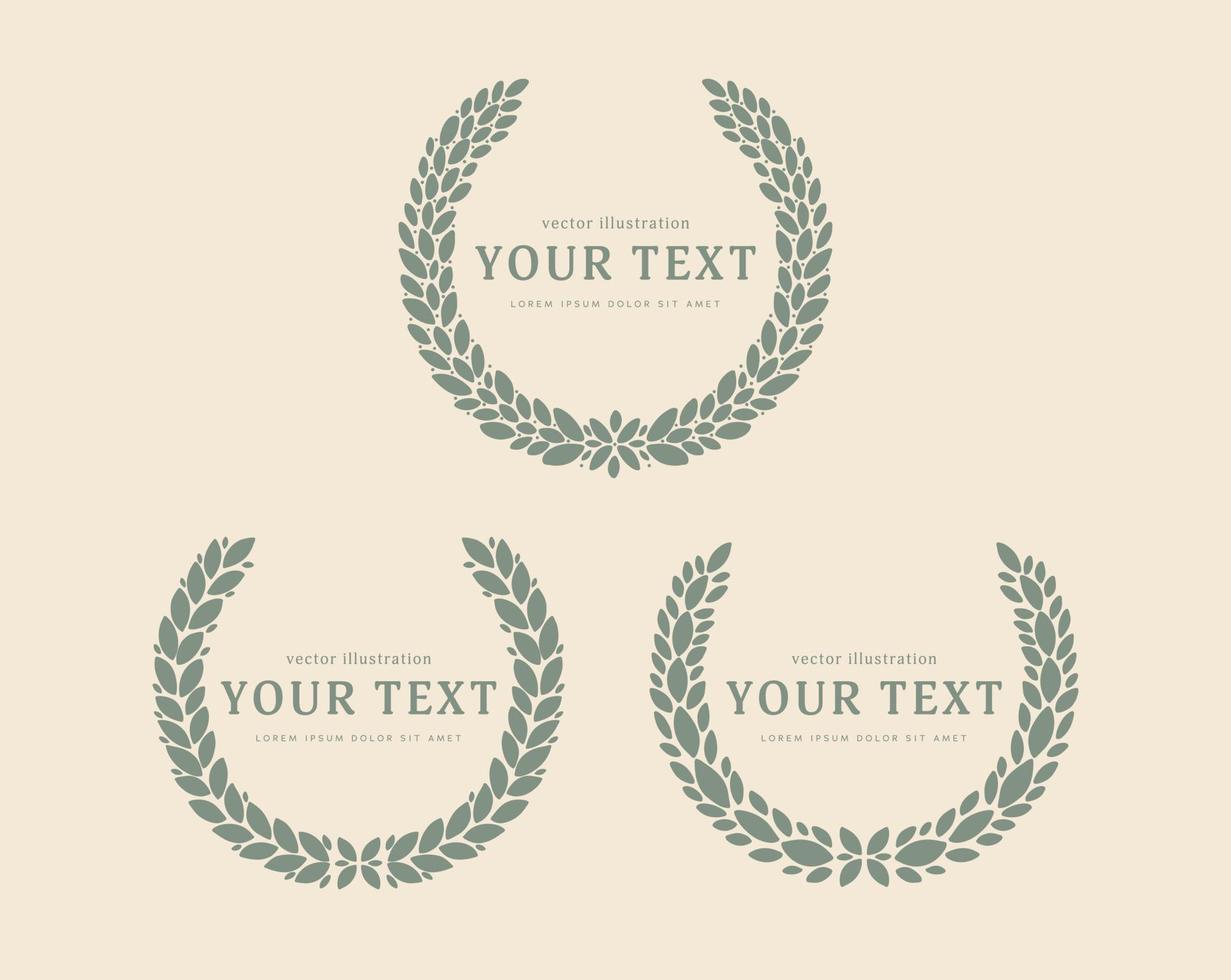 set of green laurel wreath with thick leaf frame for award decoration, monogram, certificate and text decoration element vector