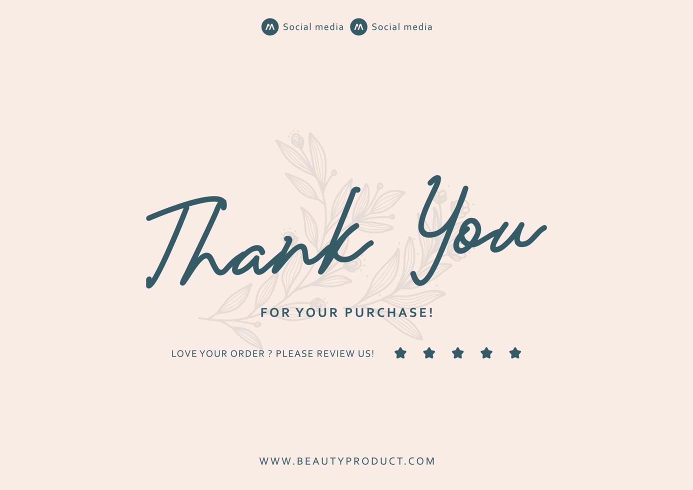 Simple aesthetic thank you card appreciation with floral decoration background vector