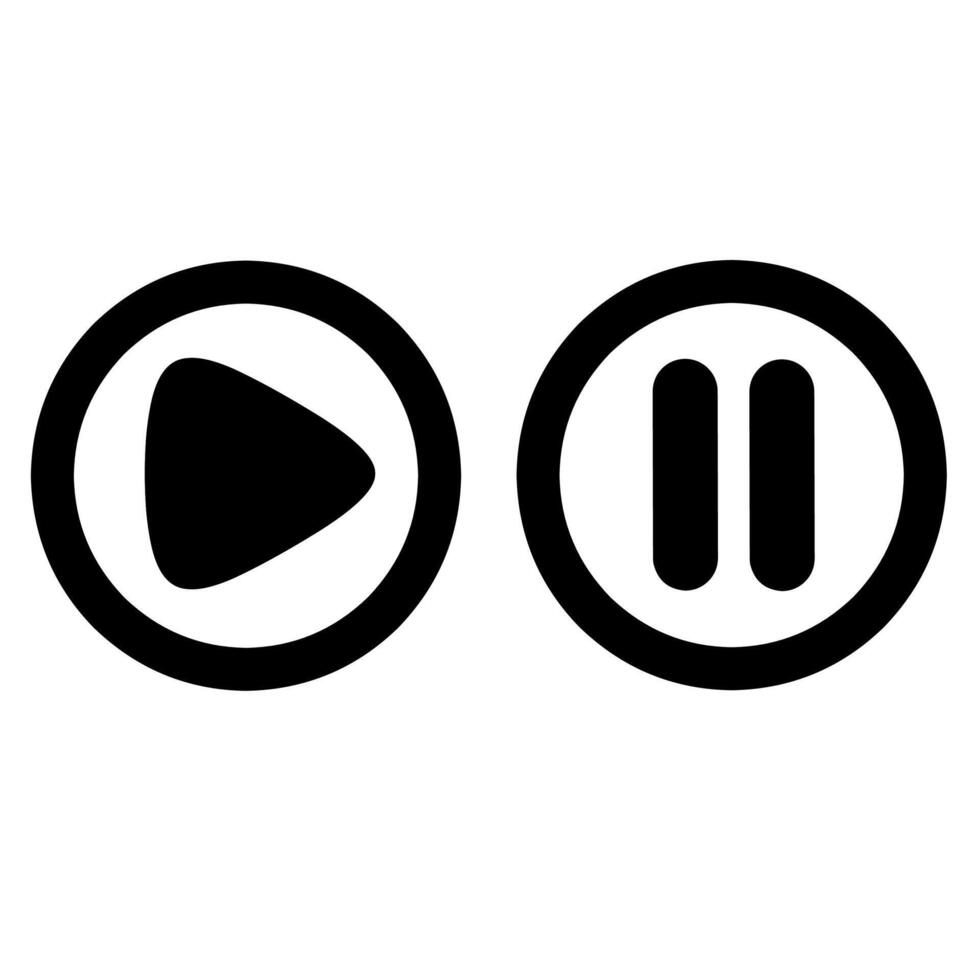 Set of play and pause icon with circle on white background. Perfect for music templates, movies, and live applications. vector