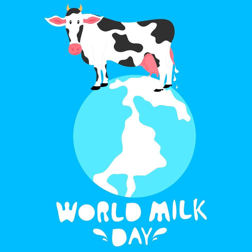 World milk day vector illustration. The concept of a dairy cow dousing the world with milk.