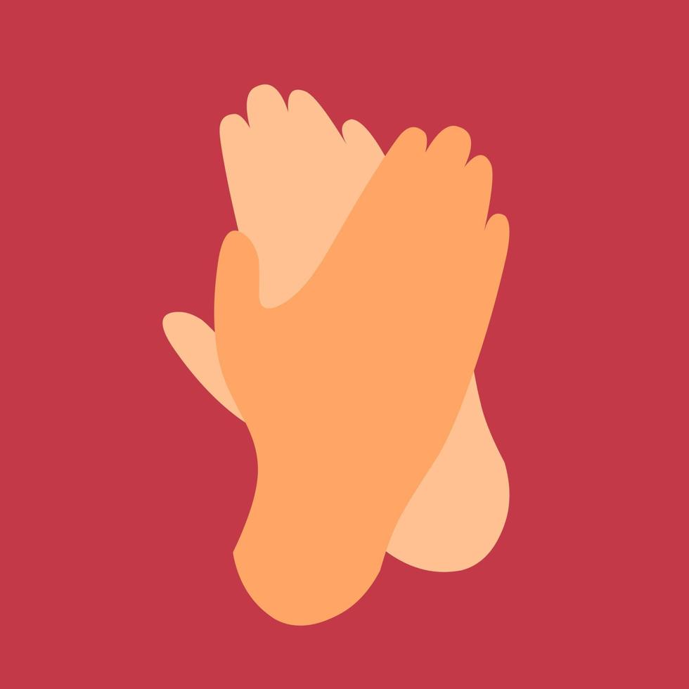 Vector illustration of hands clapping on red background. Concept of two human hands.