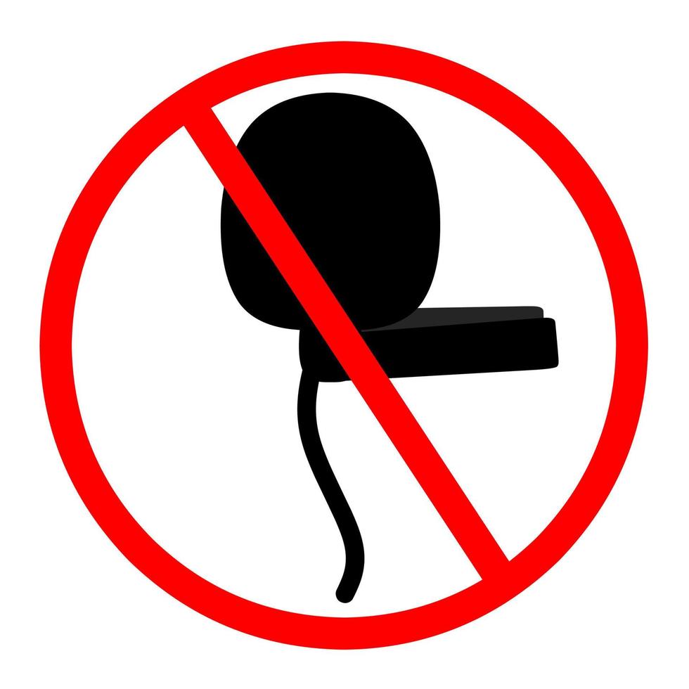 Voice recording is prohibited. Microphone icon with a red circle. Warning sign vector illustration.