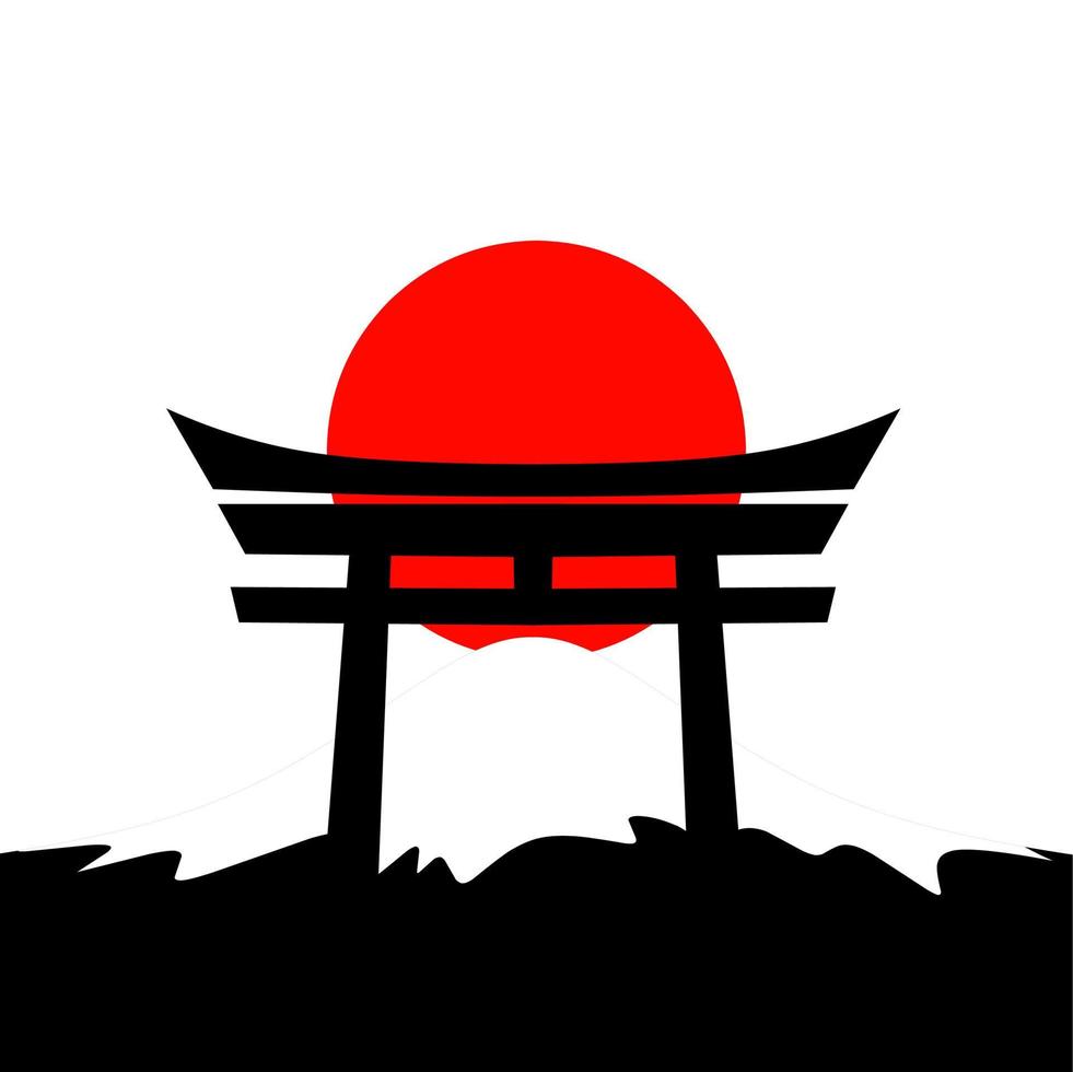 Vector illustration of Japanese flag with Itsukushima shrine and mount fuji. Japanese National Foundation Day design concept on February 11th. Great for poster templates, banners and greeting cards.