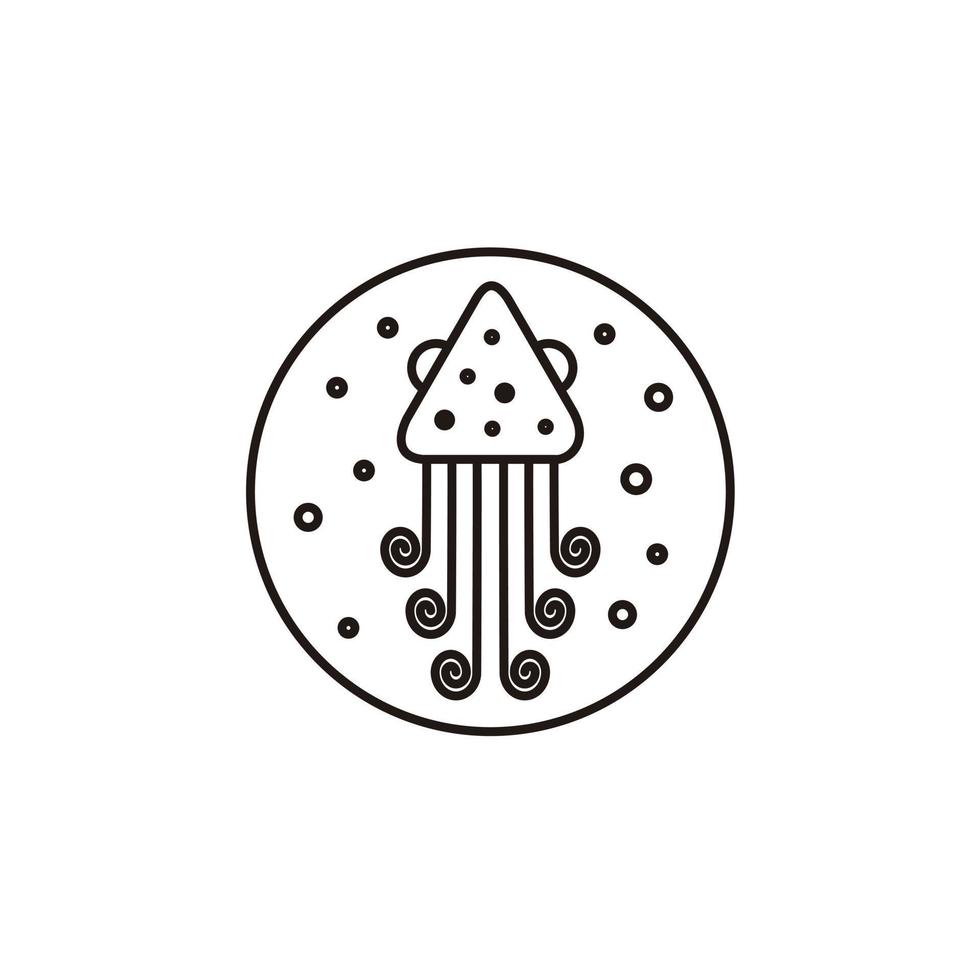 Illustration modern line art Octopus sea simple minimalist in the circle logo design vector