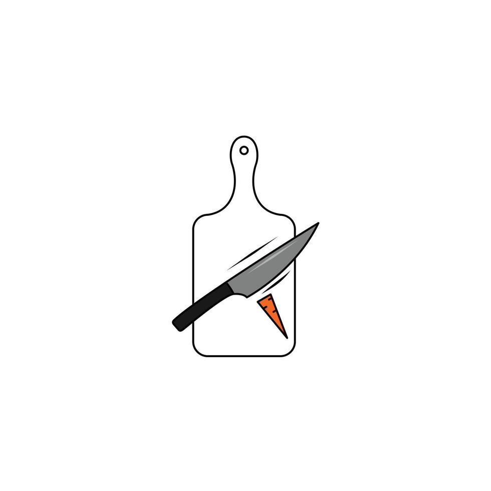 ilustración tabla de cortar cocina con cuchillo contorno logotipo diseño vector