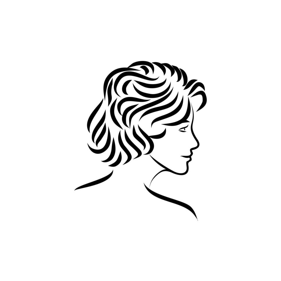 joven belleza modelo niña mujer mujer línea arte contorno logo vector ilustración pelo corto elegante