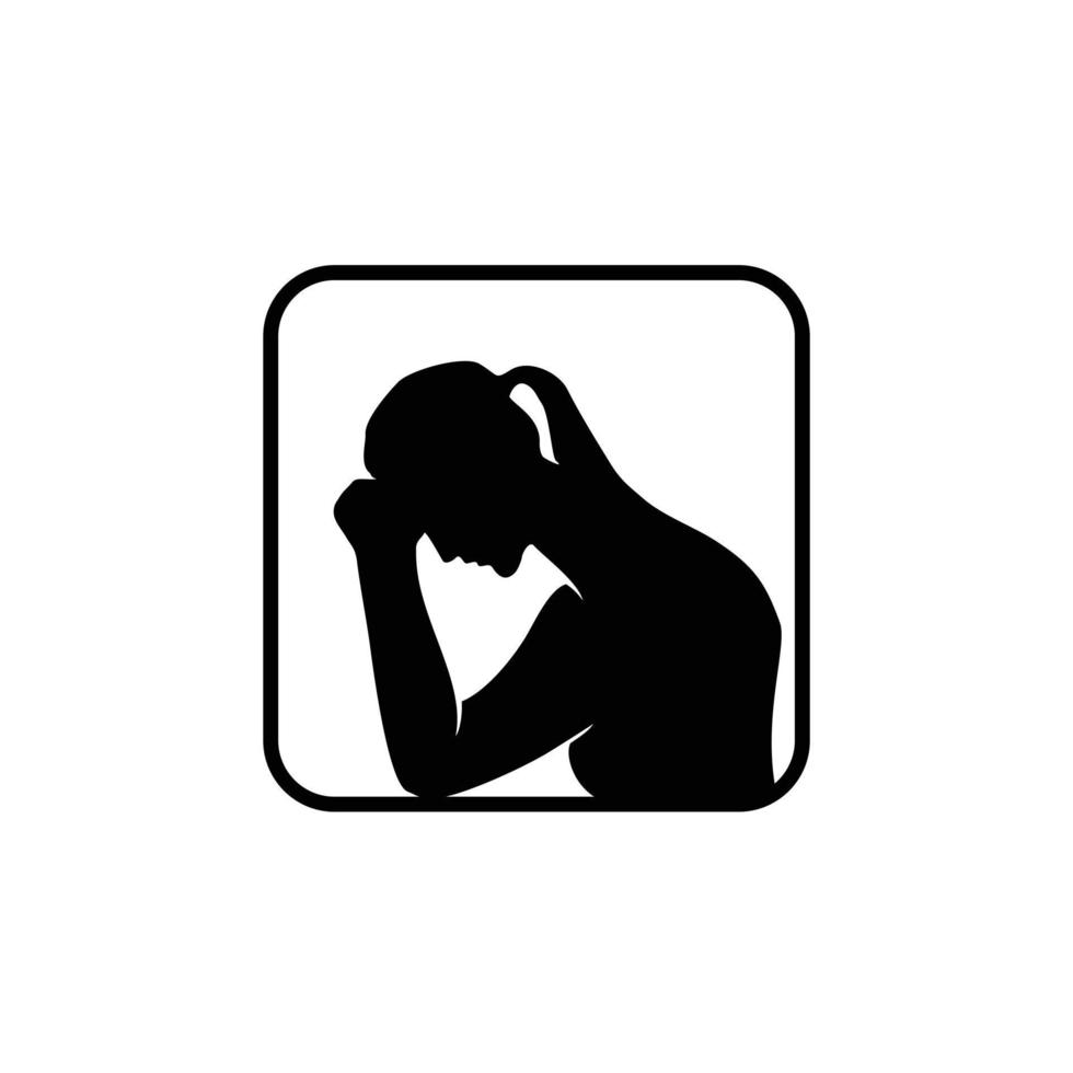 Illustration sad woman depressed girl silhouette logo design vector