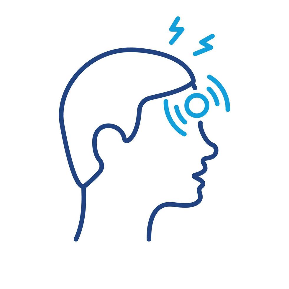 Headache Line Icon. Disease head, Fatigue concept. Migraine, Health Problem, Pain Face, Stress, Tired and Burnout. Symptom of Virus Disease, Flu and Cold. Editable stroke. Vector illustration.
