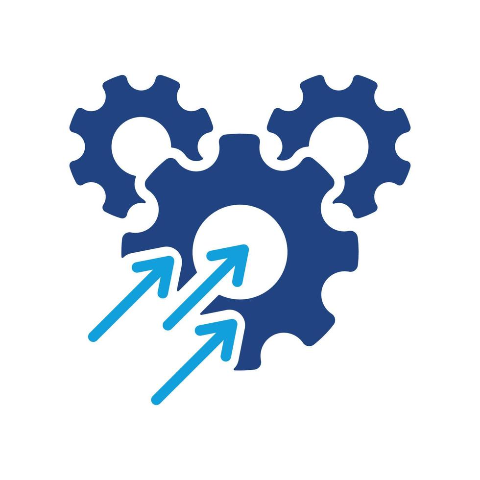 Operational Production Growth Color Icon. Gear with Increase Arrow Pictogram. Productivity Industry Process Silhouette Icon. Business Efficacy Optimize. Isolated Vector Illustration.