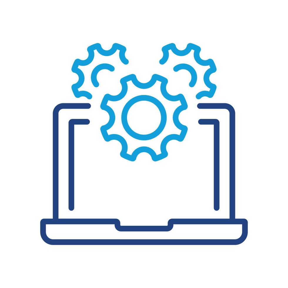 servicio de icono de línea de color de software. pictograma lineal de actualización del sistema informático. Ajustes y configuración de la computadora portátil. apoyo técnico. trazo editable. ilustración vectorial aislada. vector