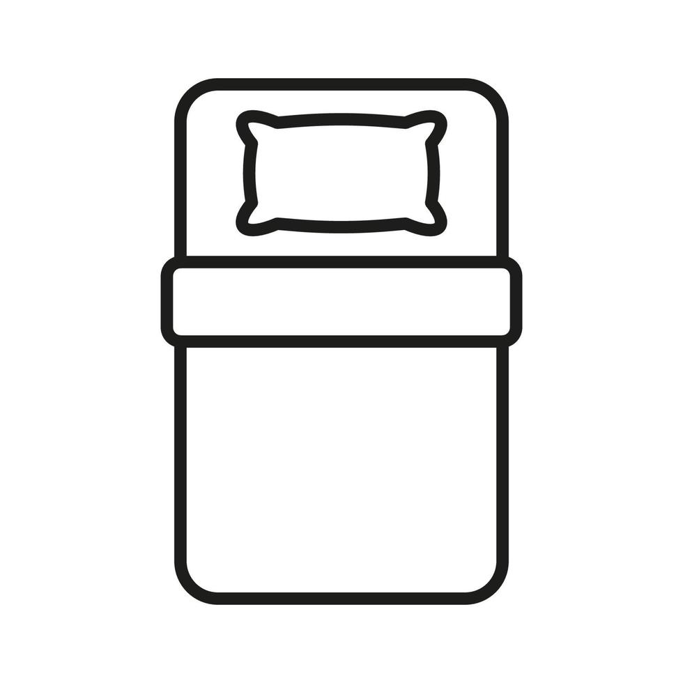 Single Bed with Pillow for Bedroom Line Icon. Single Mattress in Hotel Room Pictogram. Night Rest Sleep Furniture at Home, Hospital, Motel Outline Icon. Editable Stroke. Isolated Vector Illustration.