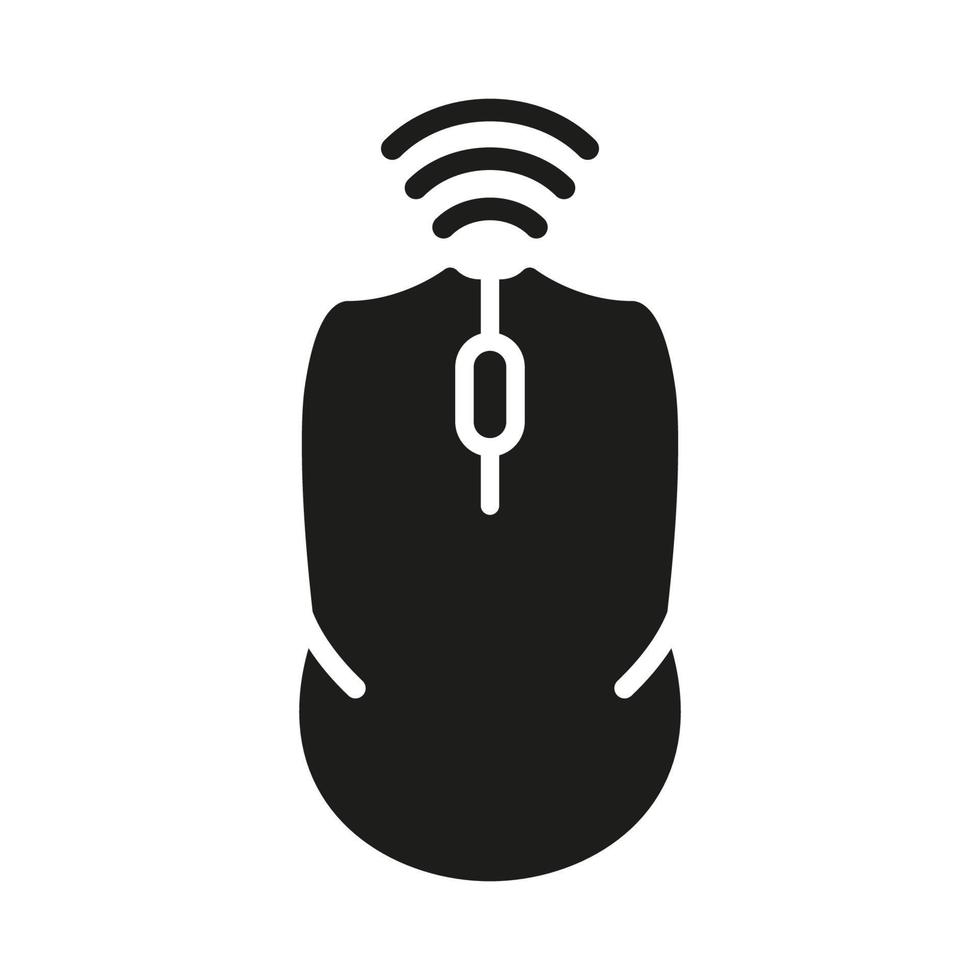 Computer Mouse Silhouette Icon. Wireless Technology Computer Equipment. PC Wireless Tool Glyph Pictogram. Cursor Pointer Scroll, Click Symbol. Isolated Vector Illustration.