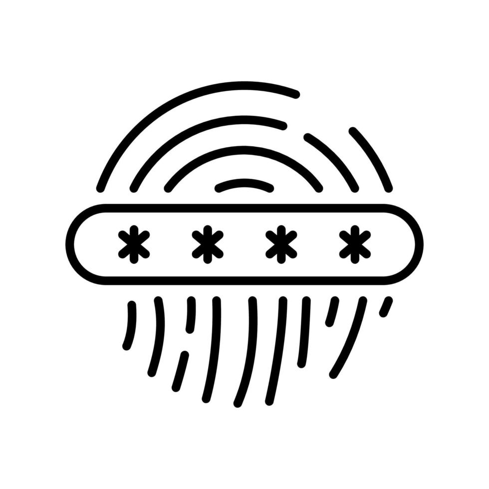 Fingerprint Password, Unique Biometric Identification Line Icon. Finger Print Access Sign. Code with Asterisk, Touch ID Privacy Concept Outline Symbol. Editable Stroke. Isolated Vector Illustration.