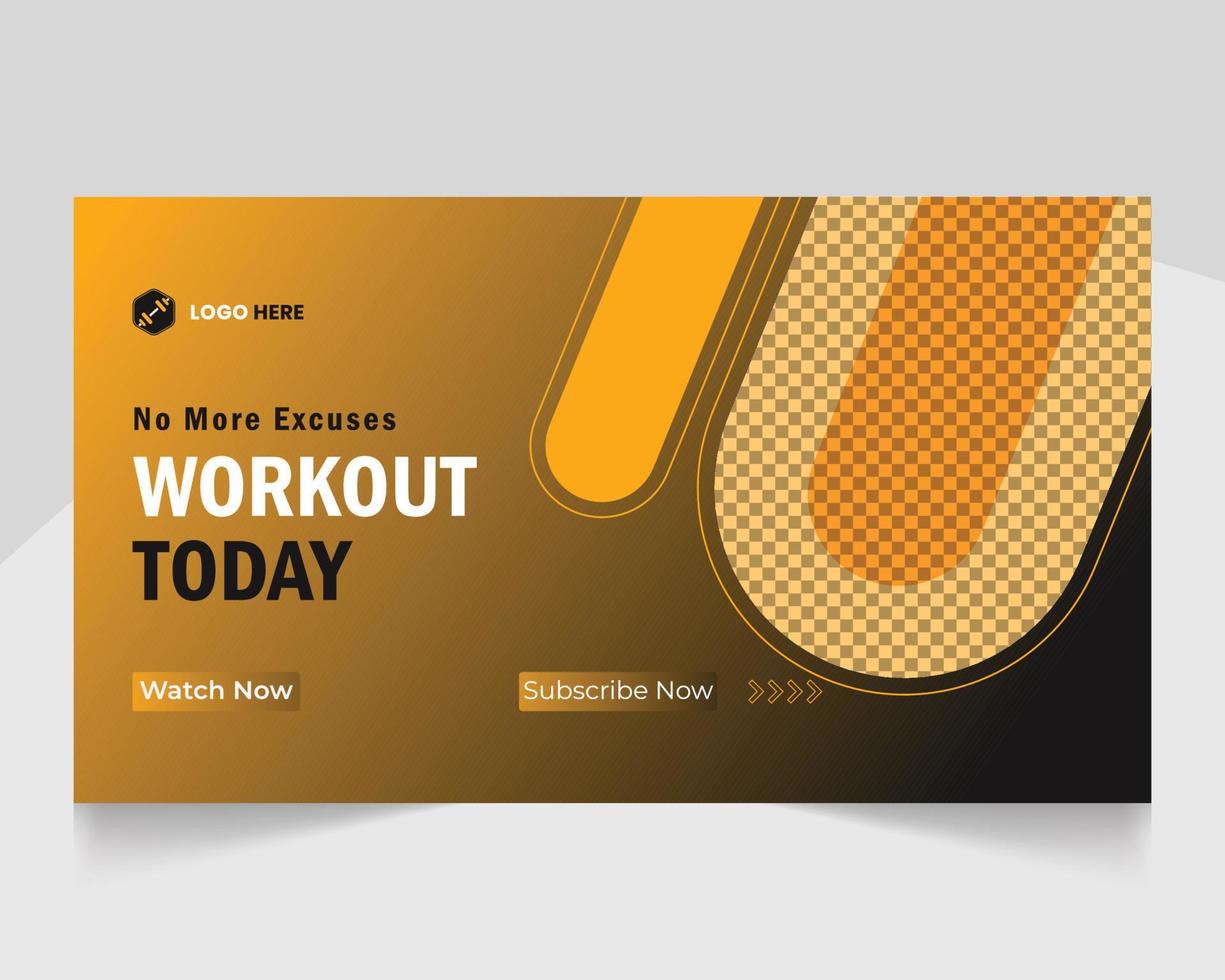 Fitness gym training video thumbnail or promotional web banner thumbnail template vector