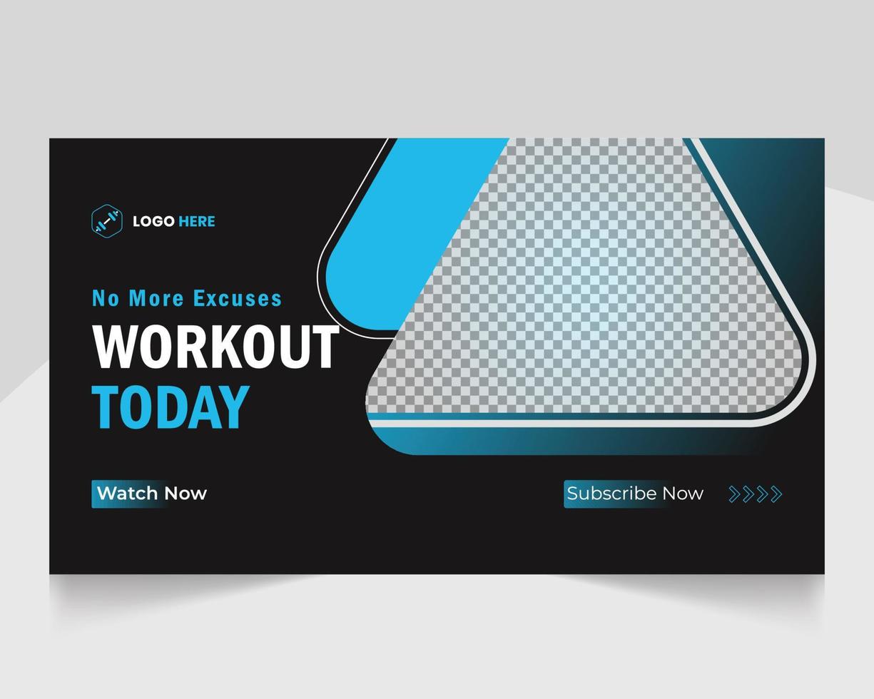 Fitness gym training video thumbnail or promotional web banner thumbnail template vector