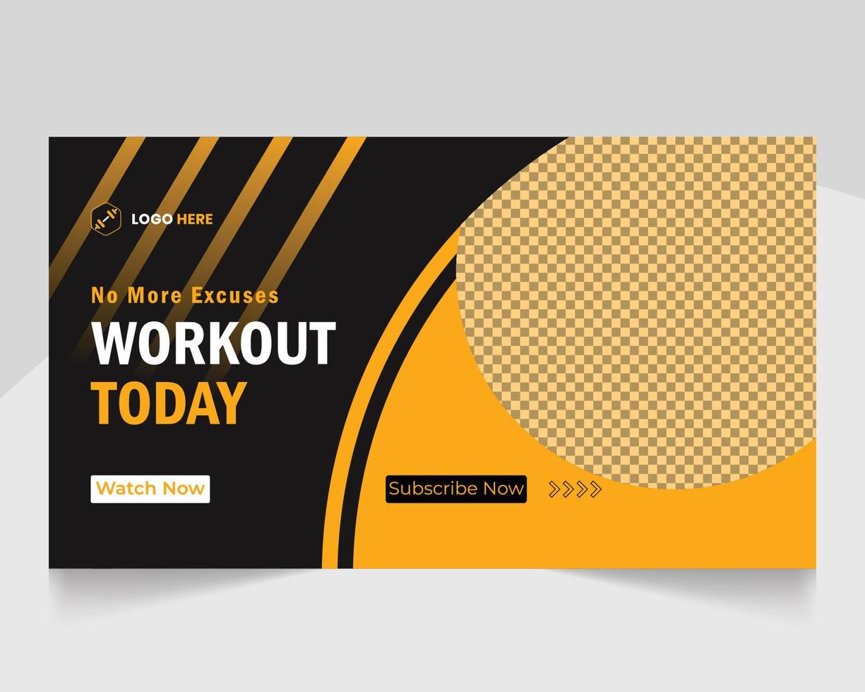 Fitness gym training video thumbnail or promotional web banner thumbnail template vector