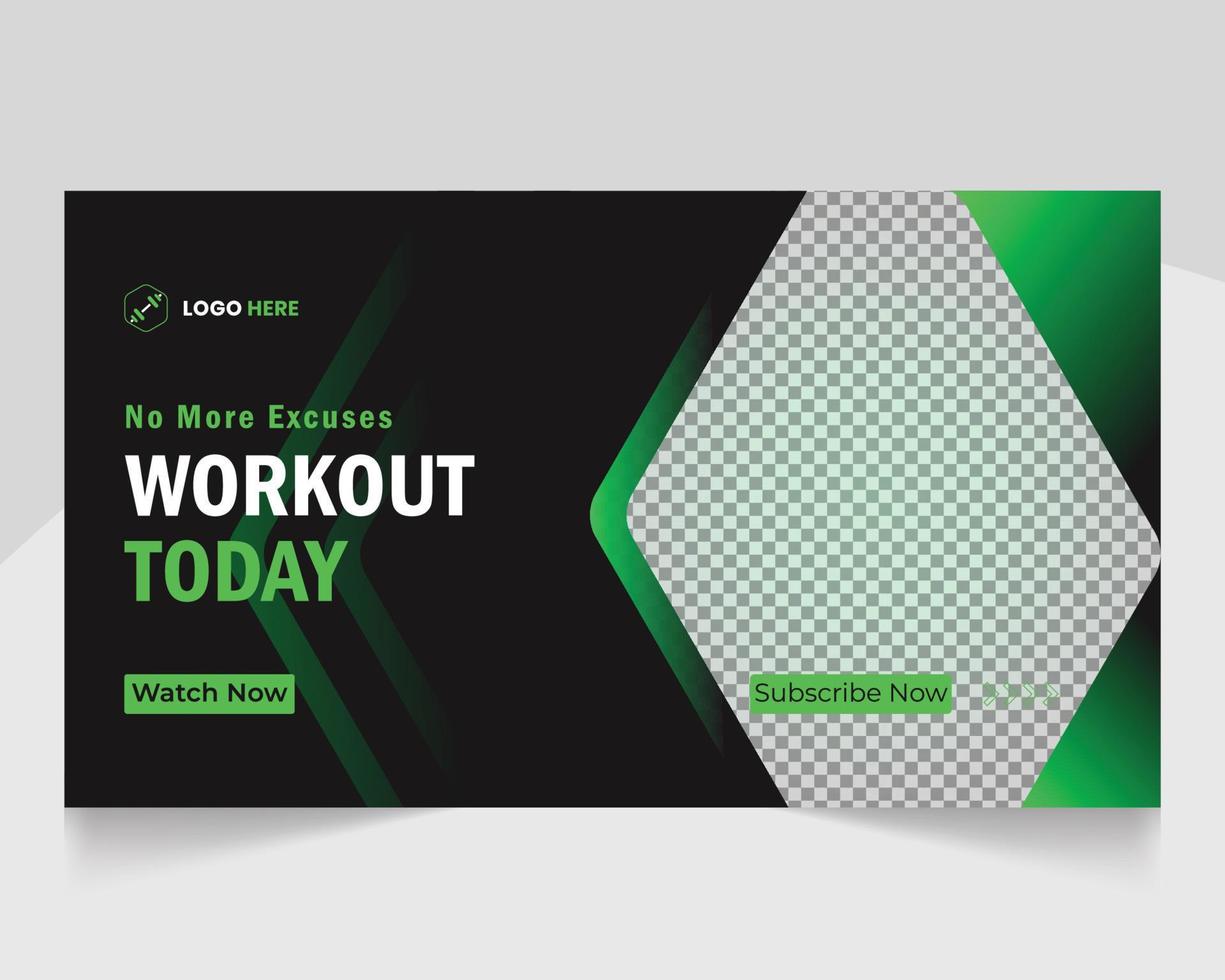 Fitness gym training video thumbnail or promotional web banner thumbnail template vector