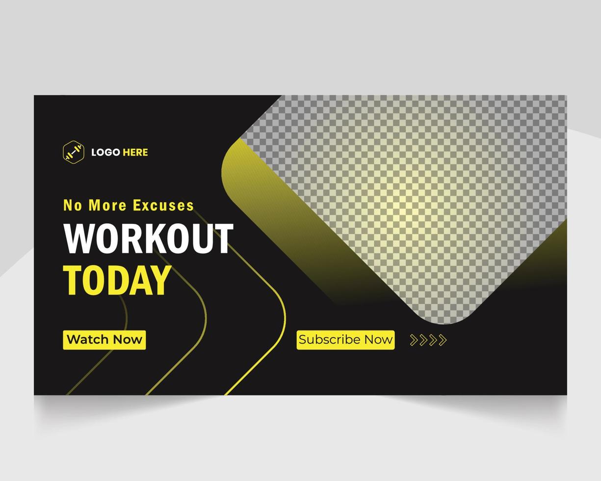 Fitness gym training video thumbnail or promotional web banner thumbnail template vector