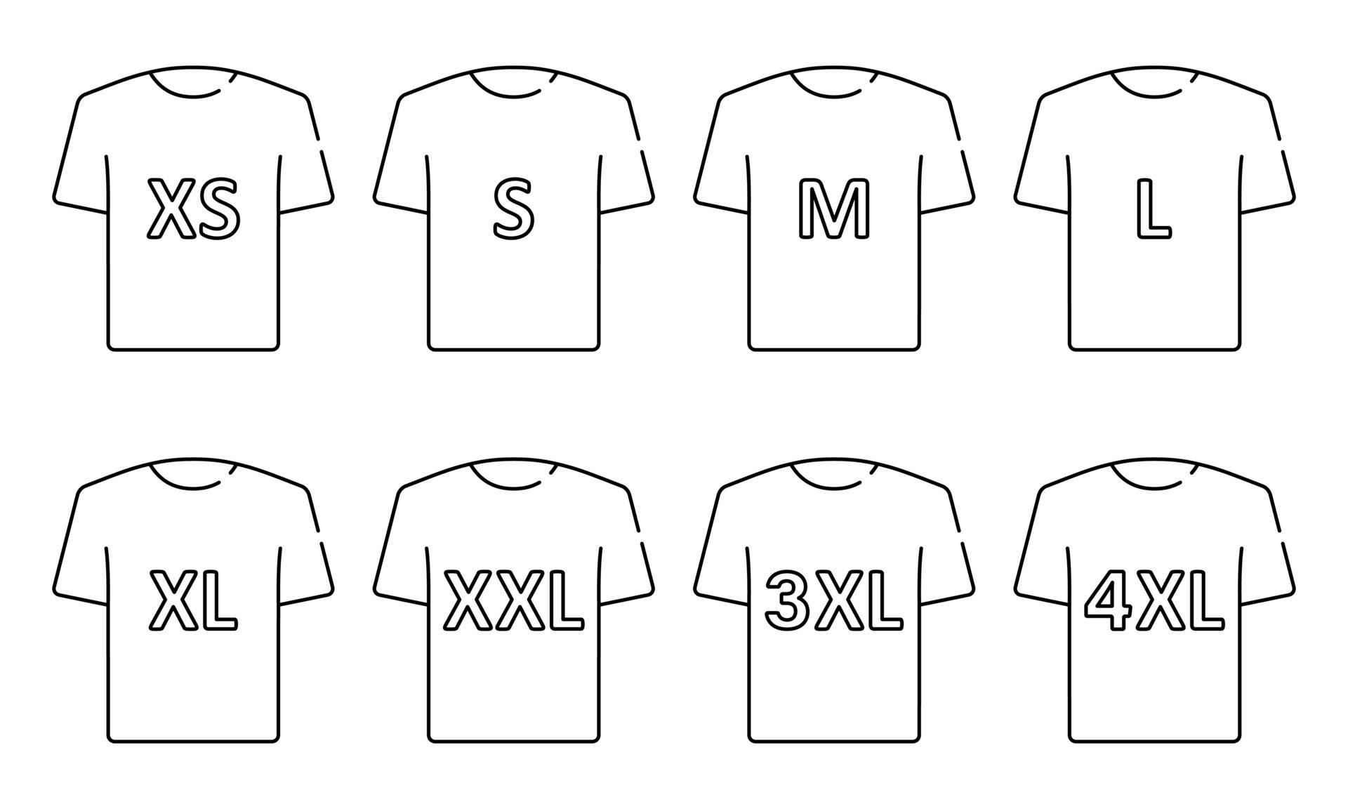 T-shirt Size Icon Set. Man or woman Shirt. Clothing Size Label or