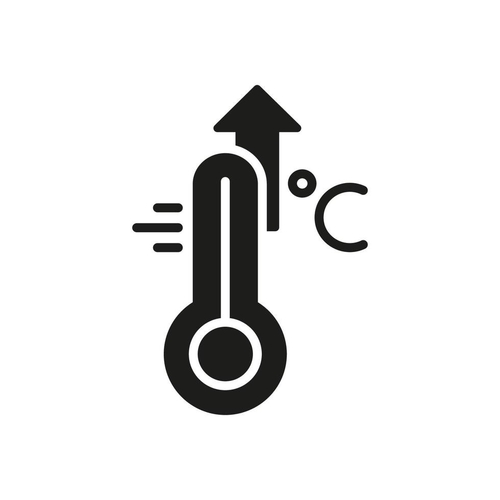 icono de silueta de escala de alta temperatura. Síntomas de gripe, resfriado, virus y fiebre. termómetro con pictograma de flecha hacia arriba. aumento de la temperatura del icono negro del cuerpo humano. ilustración vectorial vector