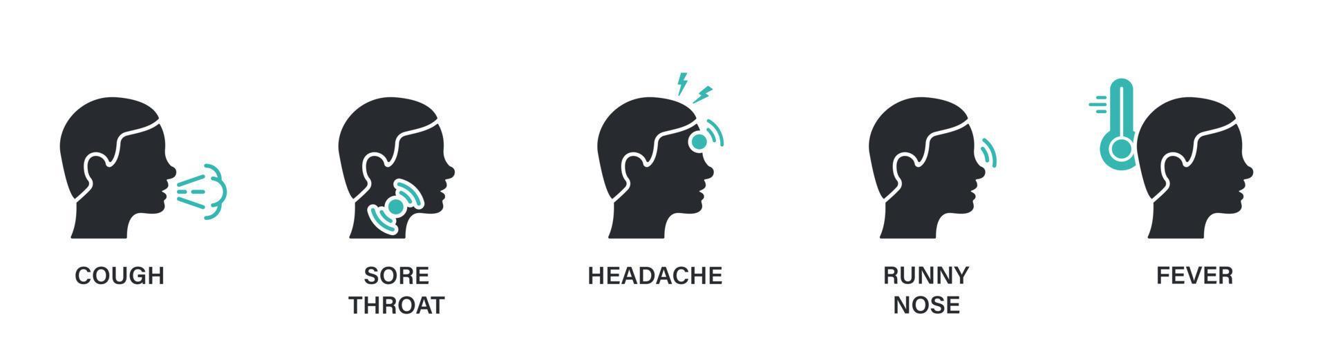 Headache, Fever, Runny Nose, Cough, Sore Throat Silhouette Icon