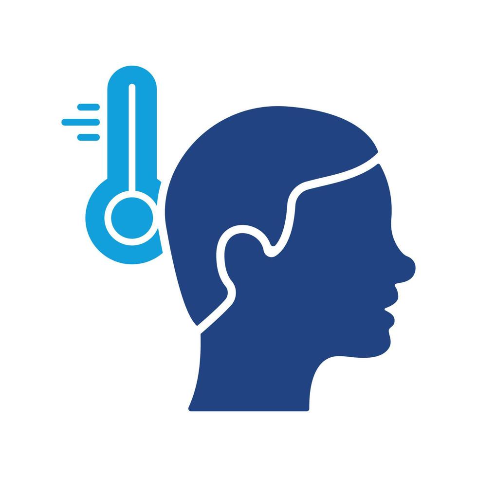 temperatura corporal, síntoma de fiebre, icono de silueta de termómetro. calor de fiebre, icono de alta temperatura. gripe, virus, síntoma de coronavirus frío. pictograma para cartel médico. ilustración vectorial aislada. vector