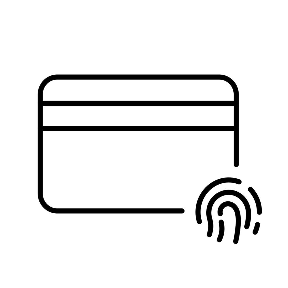 Credit Card with Fingerprint Line Icon. Fingerprint Identity Pictogram. Bank Plastic Card with Thumbprint Identification Technology Outline Symbol. Editable Stroke. Isolated Vector Illustration.