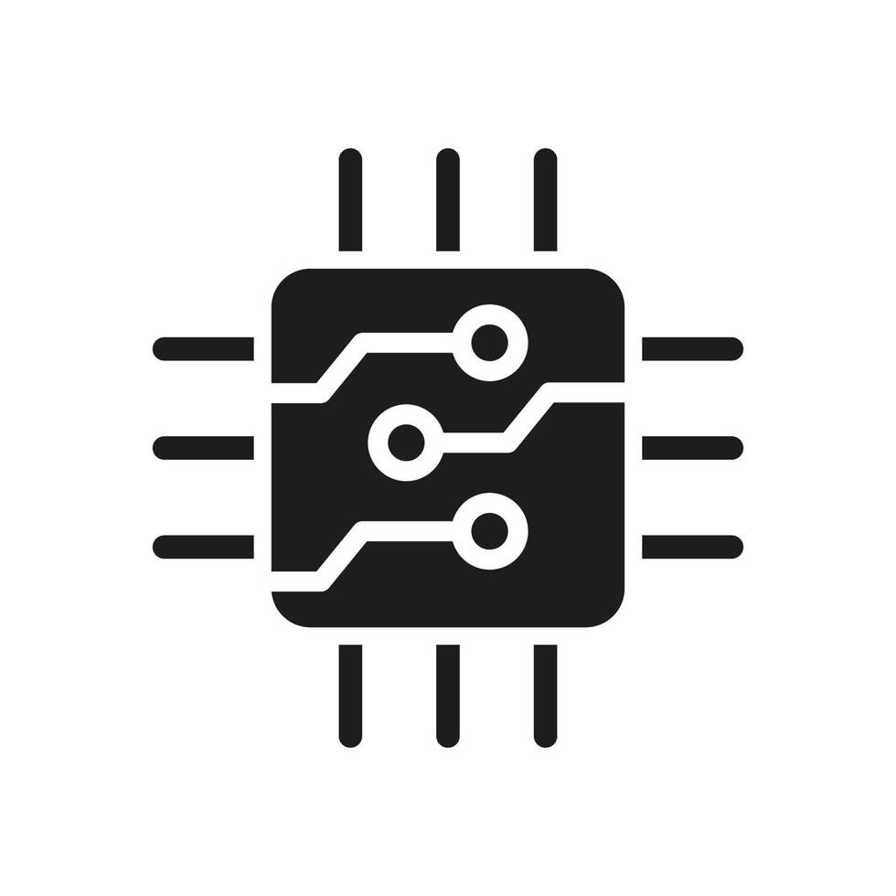 Pictograma de glifo de chip de procesador de cpu. símbolo de microchip de circuito digital. sistema de hardware electrónico. icono de silueta de microchip de computadora. chip semiconductor ilustración vectorial aislada. vector