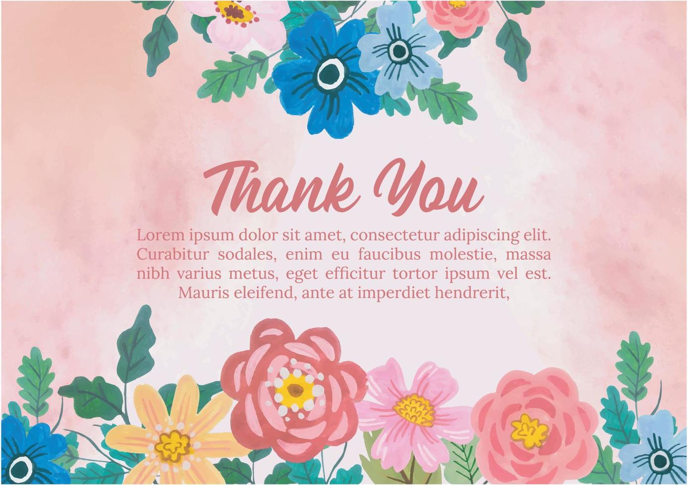 watercolor flower thank you card template vector