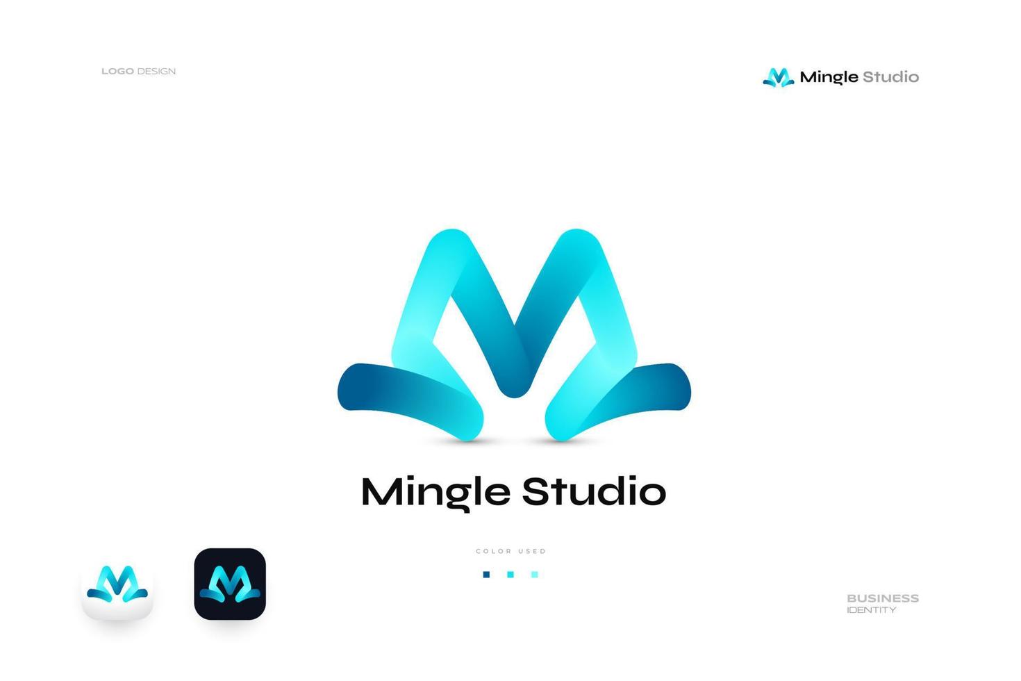 Abstract and Creative Letter M Logo Design in Blue and White Blend Style. Suitable for Business and Technology Brand Identity vector