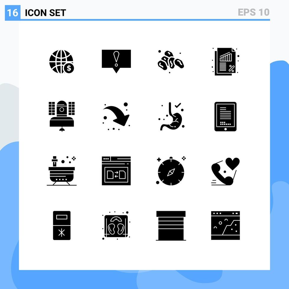 Set of 16 Vector Solid Glyphs on Grid for broadcasting satellite ramadan rate business Editable Vector Design Elements