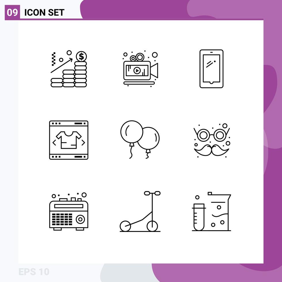 9 Universal Outlines Set for Web and Mobile Applications fly shopping smart phone online business Editable Vector Design Elements