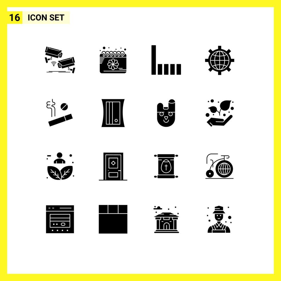 Universal Icon Symbols Group of 16 Modern Solid Glyphs of smoke world spring preference browser Editable Vector Design Elements