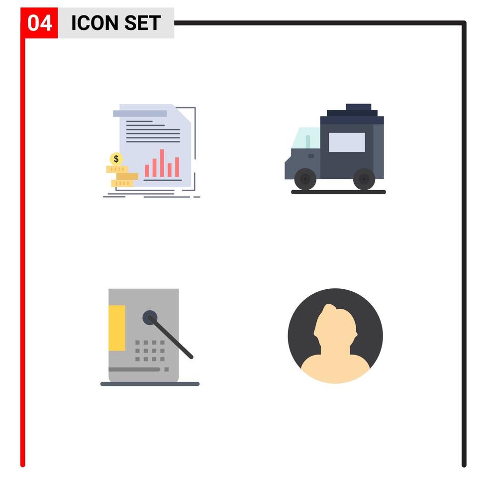Pack of 4 creative Flat Icons of economy bucket information car design Editable Vector Design Elements