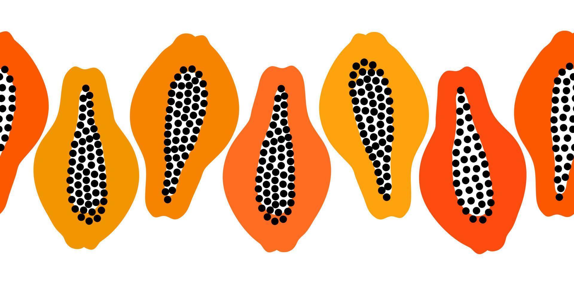 patrón transparente de vector con frutas. colorido borde repetible minimalista dibujado a mano. línea interminable de mitades de papaya.