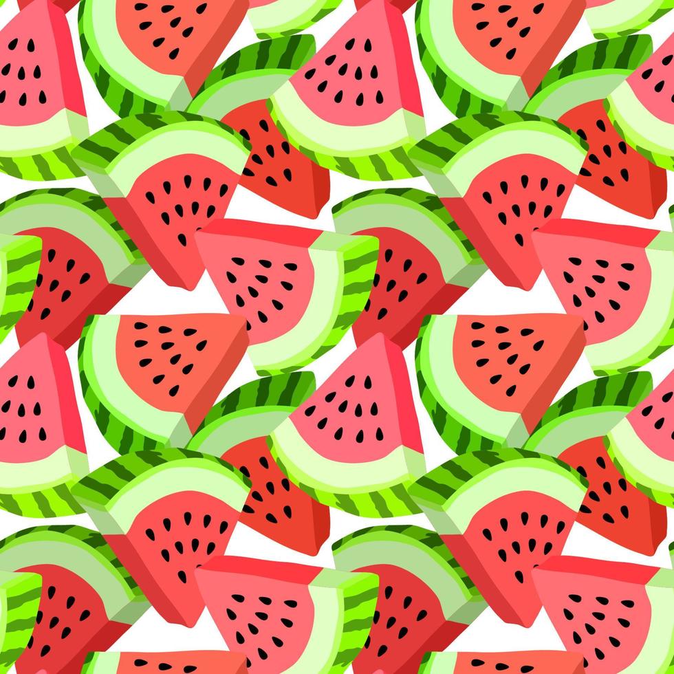 Vector seamless pattern with watermelon slices. Colorful hand-drawn repeatable background. Summer fruits with seeds backdrop.