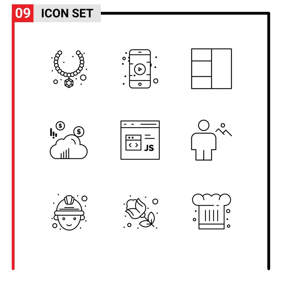 Set of 9 Modern UI Icons Symbols Signs for avatar development wireframe develop code Editable Vector Design Elements