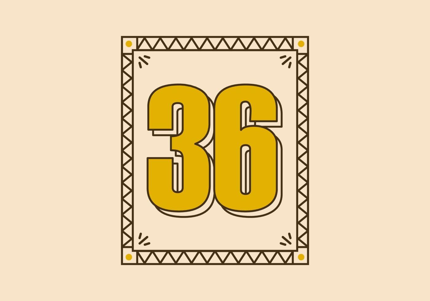 Vintage rectangle frame with number 36 on it vector