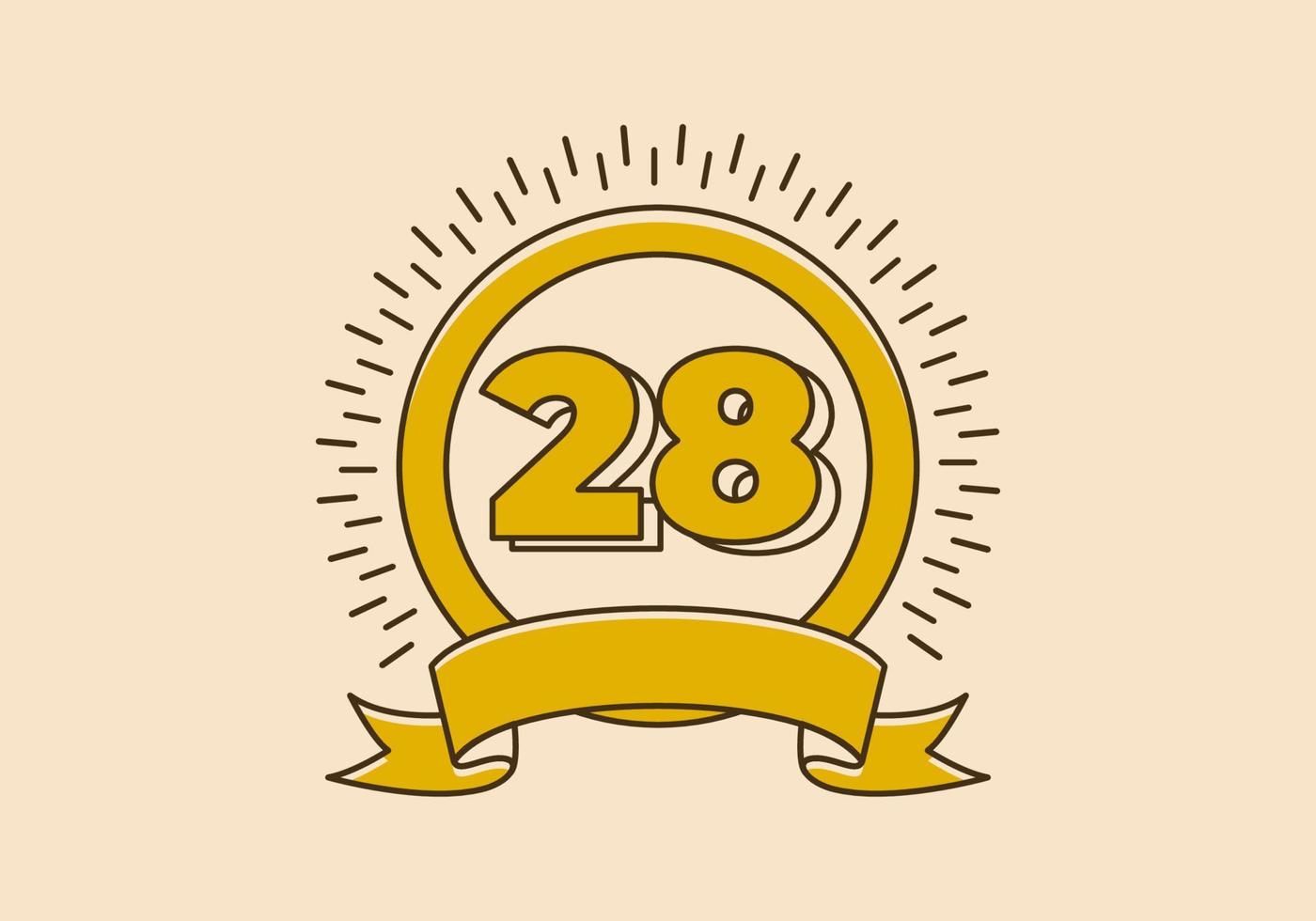 Vintage yellow circle badge with number 28 on it vector