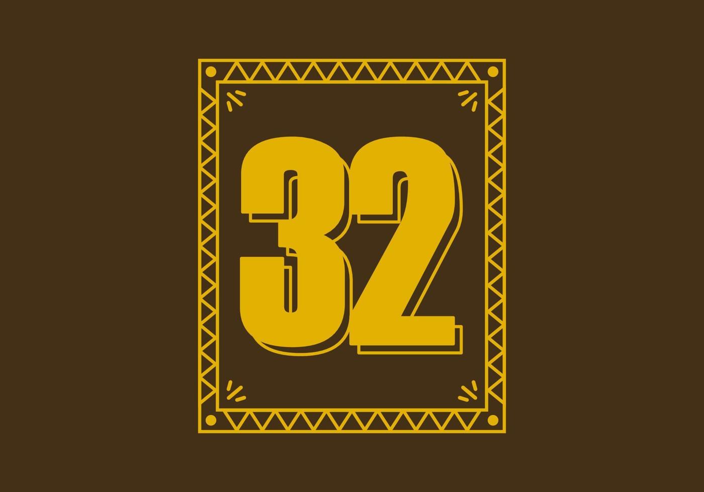 Number 32 in retro rectangle frame vector