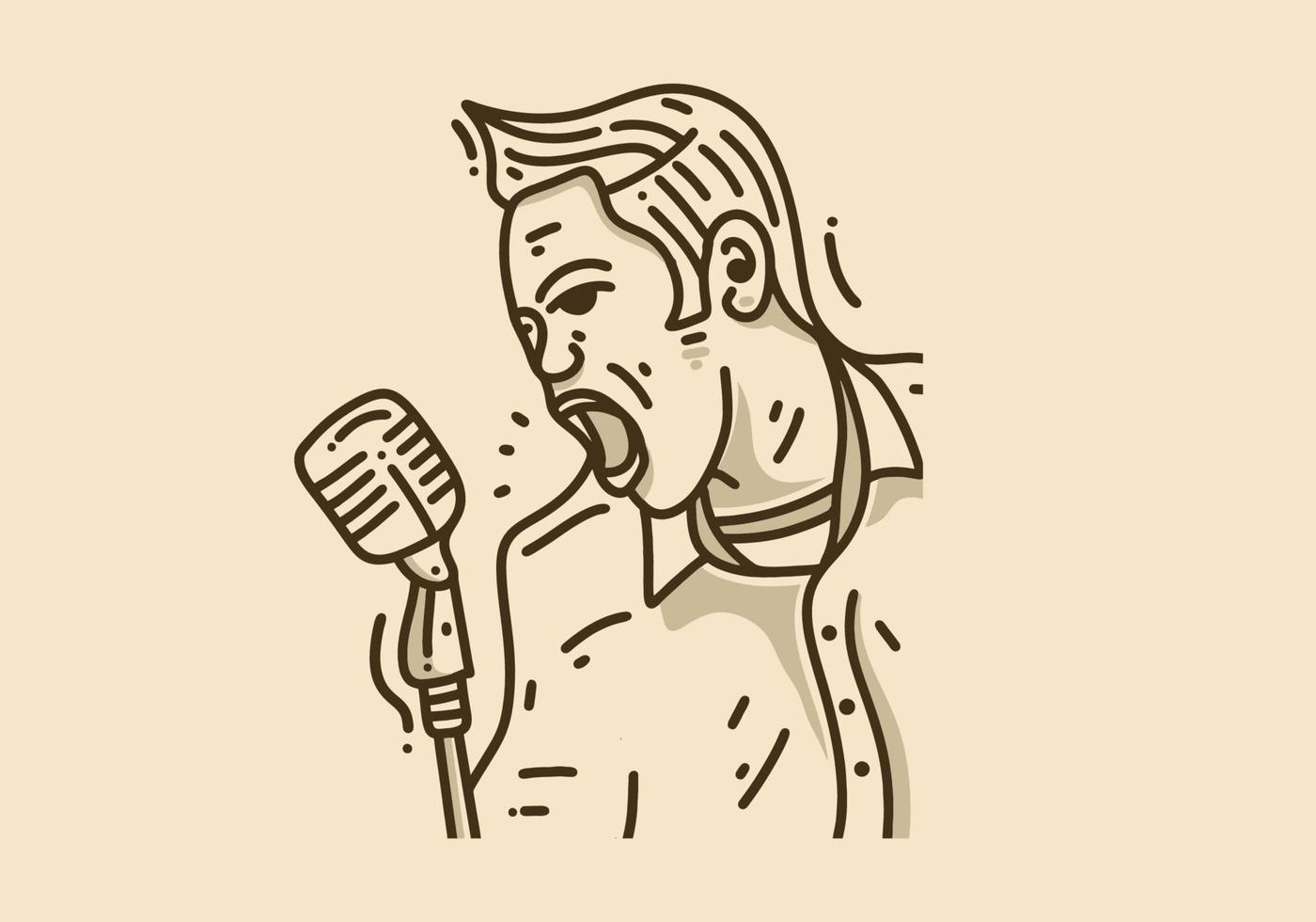 Vintage illustration of man singing on microphone vector