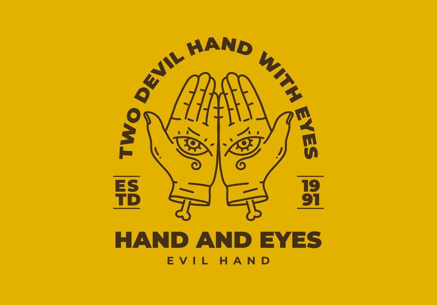 Vintage art illustration of two hand with eyes vector