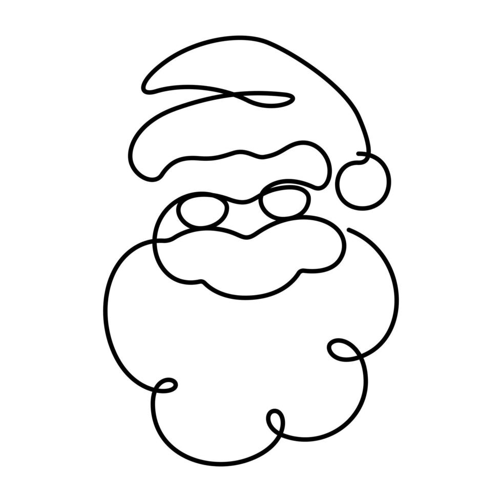 santa claus happy face in one line drawing vector illustration