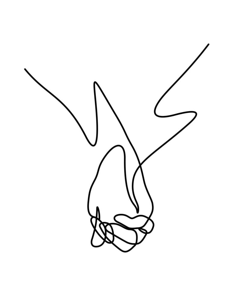 couple hands holding together in continuous line drawing minimalism style vector