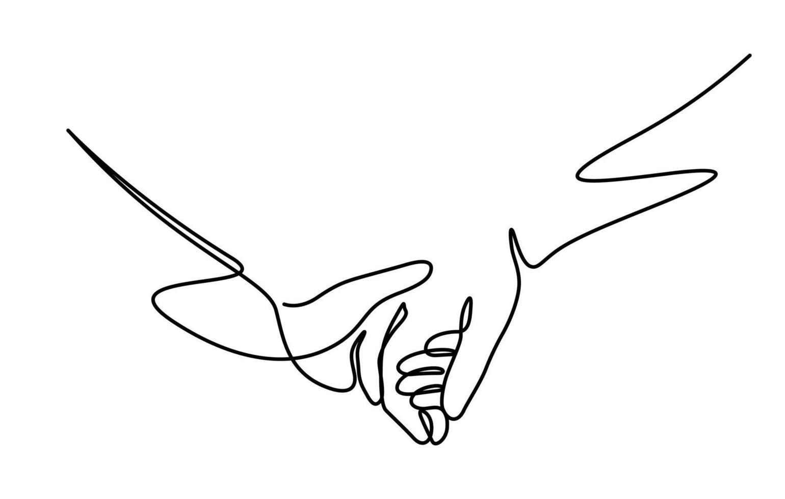 un par de manos sosteniendo juntas un estilo de dibujo de línea vector